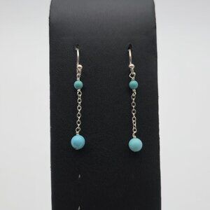 Sterling Silver Small Howlite Stone Chain Earrings A3908